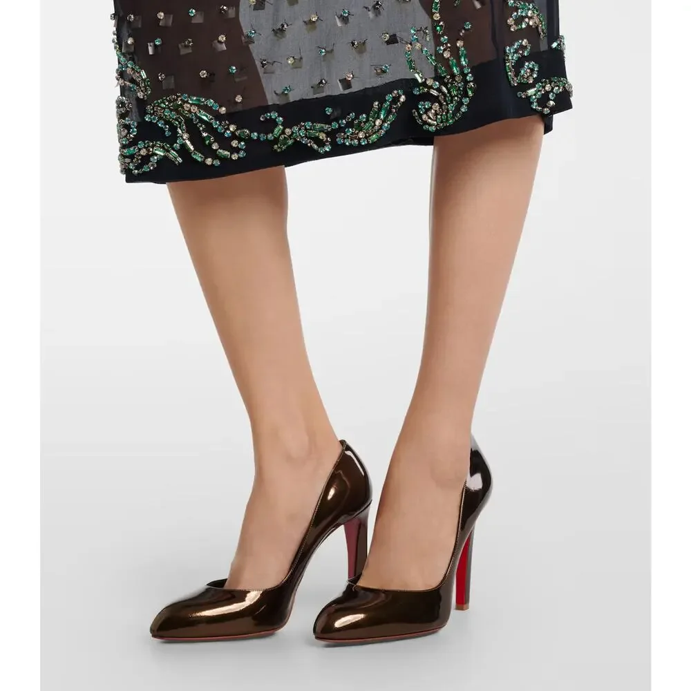 Christian Louboutin Fannylove 100 Bronzo Brown Metallic Leather Heel Pump 40.5